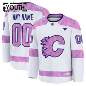 Fanatics Calgary Flames Lasten Pelipaita 2024-2025 Hockey Fights Cancer Practice Valkoinen ( Omalla Nimellä )