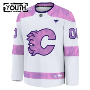 Fanatics Calgary Flames Lasten Pelipaita 2024-2025 Hockey Fights Cancer Practice Valkoinen ( Omalla Nimellä )