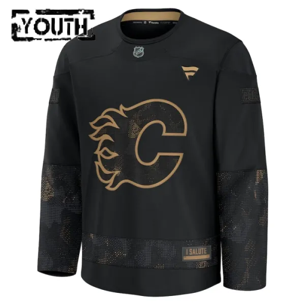 Fanatics Calgary Flames Lasten Pelipaita 2024-2025 Military Appreciation Practice Musta ( Omalla Nimellä )