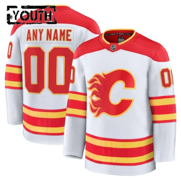 Fanatics Calgary Flames Lasten Pelipaita 2024-2025 Vieras Premium Valkoinen ( Omalla Nimellä ) Fanatics Calgary Flames Lasten Pelipaita 2024-2025 Vieras Premium Valkoinen ( Omalla Nimellä )