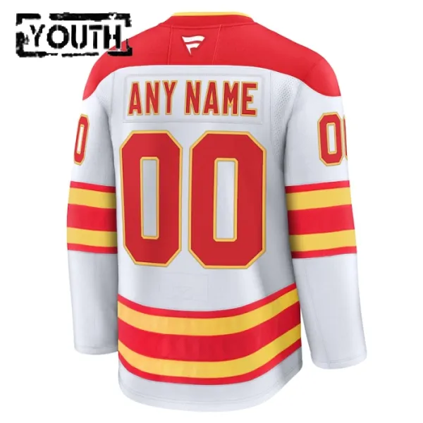 Fanatics Calgary Flames Lasten Pelipaita 2024-2025 Vieras Premium Valkoinen ( Omalla Nimellä )