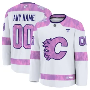 Fanatics Calgary Flames Pelipaita 2024-2025 Hockey Fights Cancer Practice Valkoinen ( Omalla Nimellä )