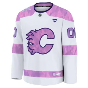 Fanatics Calgary Flames Pelipaita 2024-2025 Hockey Fights Cancer Practice Valkoinen ( Omalla Nimellä )