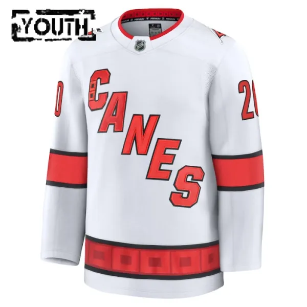 Fanatics Carolina Hurricanes Sebastian Aho Lasten Pelipaita 2024-2025 Vieras Premium Valkoinen