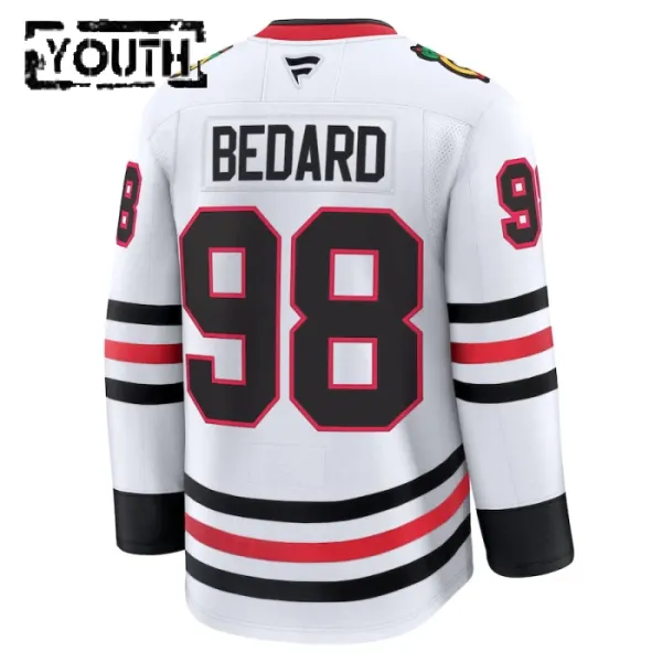 Fanatics Chicago Blackhawks Connor Bedard Lasten Pelipaita 2024-2025 Vieras Premium Valkoinen