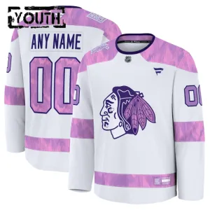 Fanatics Chicago Blackhawks Lasten Pelipaita 2024-2025 Hockey Fights Cancer Practice Valkoinen ( Omalla Nimellä )