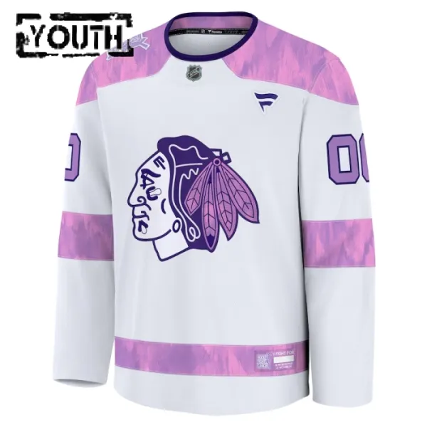 Fanatics Chicago Blackhawks Lasten Pelipaita 2024-2025 Hockey Fights Cancer Practice Valkoinen ( Omalla Nimellä )