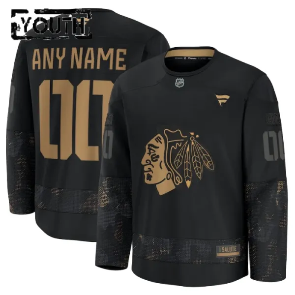 Fanatics Chicago Blackhawks Lasten Pelipaita 2024-2025 Military Appreciation Practice Musta ( Omalla Nimellä ) Fanatics Chicago Blackhawks Lasten Pelipaita 2024-2025 Military Appreciation Practice Musta ( Omalla Nimellä )