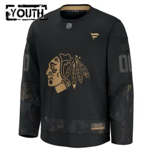Fanatics Chicago Blackhawks Lasten Pelipaita 2024-2025 Military Appreciation Practice Musta ( Omalla Nimellä )