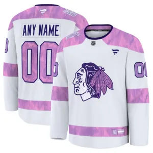 Fanatics Chicago Blackhawks Pelipaita 2024-2025 Hockey Fights Cancer Practice Valkoinen ( Omalla Nimellä )