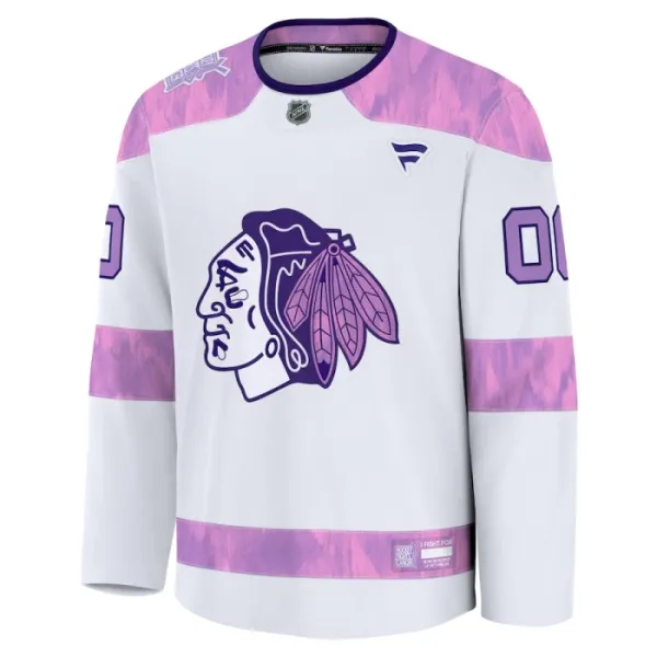 Fanatics Chicago Blackhawks Pelipaita 2024-2025 Hockey Fights Cancer Practice Valkoinen ( Omalla Nimellä )