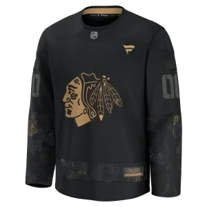 Fanatics Chicago Blackhawks Pelipaita 2024-2025 Military Appreciation Practice Musta ( Omalla Nimellä )