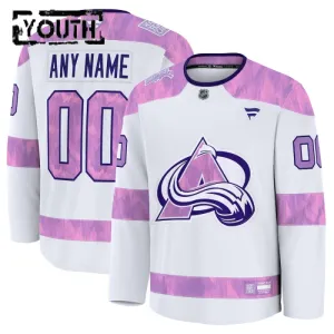 Fanatics Colorado Avalanche Lasten Pelipaita 2024-2025 Hockey Fights Cancer Practice Valkoinen ( Omalla Nimellä )