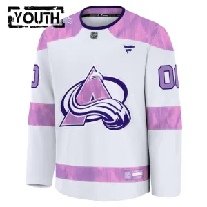 Fanatics Colorado Avalanche Lasten Pelipaita 2024-2025 Hockey Fights Cancer Practice Valkoinen ( Omalla Nimellä )