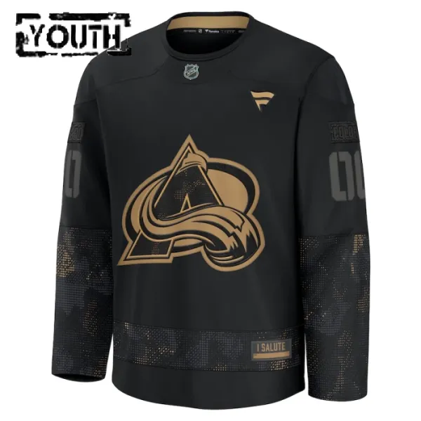 Fanatics Colorado Avalanche Lasten Pelipaita 2024-2025 Military Appreciation Practice Musta ( Omalla Nimellä )