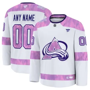 Fanatics Colorado Avalanche Pelipaita 2024-2025 Hockey Fights Cancer Practice Valkoinen ( Omalla Nimellä )