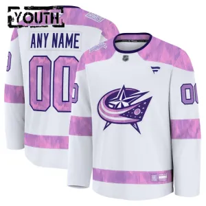 Fanatics Columbus Blue Jackets Lasten Pelipaita 2024-2025 Hockey Fights Cancer Practice Valkoinen ( Omalla Nimellä )