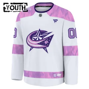 Fanatics Columbus Blue Jackets Lasten Pelipaita 2024-2025 Hockey Fights Cancer Practice Valkoinen ( Omalla Nimellä )