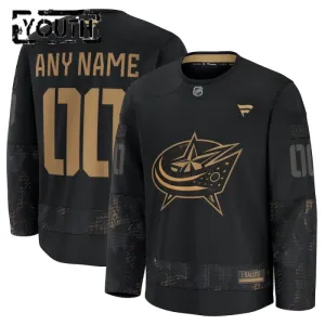 Fanatics Columbus Blue Jackets Lasten Pelipaita 2024-2025 Military Appreciation Practice Musta ( Omalla Nimellä )