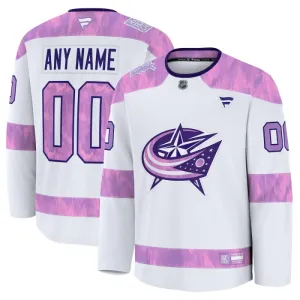 Fanatics Columbus Blue Jackets Pelipaita 2024-2025 Hockey Fights Cancer Practice Valkoinen ( Omalla Nimellä )