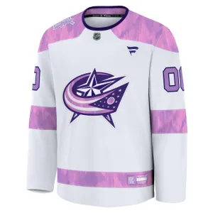 Fanatics Columbus Blue Jackets Pelipaita 2024-2025 Hockey Fights Cancer Practice Valkoinen ( Omalla Nimellä )