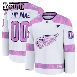 Fanatics Detroit Red Wings Lasten Pelipaita 2024-2025 Hockey Fights Cancer Practice Valkoinen ( Omalla Nimellä )