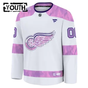 Fanatics Detroit Red Wings Lasten Pelipaita 2024-2025 Hockey Fights Cancer Practice Valkoinen ( Omalla Nimellä )