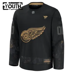 Fanatics Detroit Red Wings Lasten Pelipaita 2024-2025 Military Appreciation Practice Musta ( Omalla Nimellä )