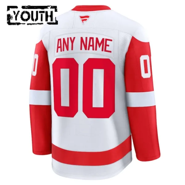 Fanatics Detroit Red Wings Lasten Pelipaita 2024-2025 Vieras Premium Valkoinen ( Omalla Nimellä )