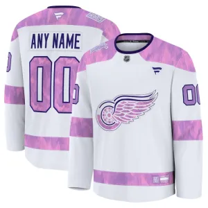 Fanatics Detroit Red Wings Pelipaita 2024-2025 Hockey Fights Cancer Practice Valkoinen ( Omalla Nimellä )