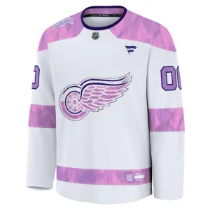 Fanatics Detroit Red Wings Pelipaita 2024-2025 Hockey Fights Cancer Practice Valkoinen ( Omalla Nimellä )