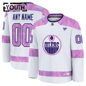 Fanatics Edmonton Oilers Lasten Pelipaita 2024-2025 Hockey Fights Cancer Practice Valkoinen ( Omalla Nimellä )