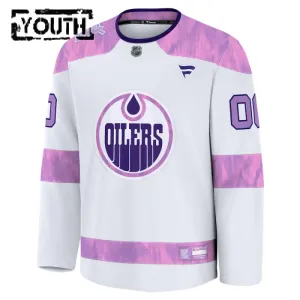 Fanatics Edmonton Oilers Lasten Pelipaita 2024-2025 Hockey Fights Cancer Practice Valkoinen ( Omalla Nimellä )