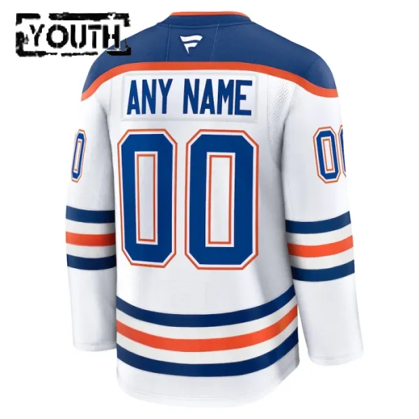 Fanatics Edmonton Oilers Lasten Pelipaita 2024-2025 Vieras Premium Valkoinen ( Omalla Nimellä )