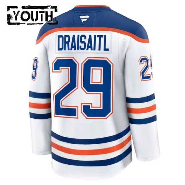Fanatics Edmonton Oilers Leon Draisaitl Lasten Pelipaita 2024-2025 Vieras Premium Valkoinen