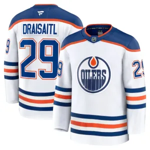 Fanatics Edmonton Oilers Leon Draisaitl Pelipaita 2024-2025 Vieras Premium Valkoinen