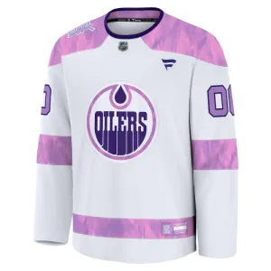 Fanatics Edmonton Oilers Pelipaita 2024-2025 Hockey Fights Cancer Practice Valkoinen ( Omalla Nimellä )