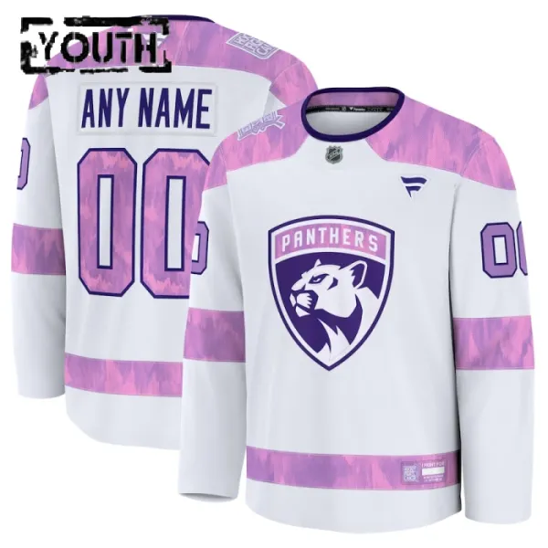 Fanatics Florida Panthers Lasten Pelipaita 2024-2025 Hockey Fights Cancer Practice Valkoinen ( Omalla Nimellä ) Fanatics Florida Panthers Lasten Pelipaita 2024-2025 Hockey Fights Cancer Practice Valkoinen ( Omalla Nimellä )
