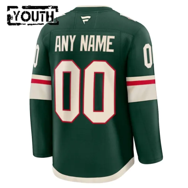 Fanatics Minnesota Wild Lasten Pelipaita 2024-2025 Koti Premium Vihreä ( Omalla Nimellä )