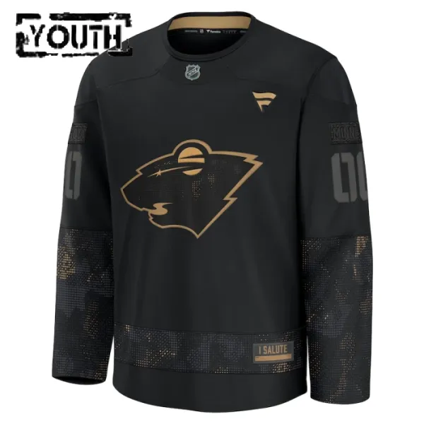 Fanatics Minnesota Wild Lasten Pelipaita 2024-2025 Military Appreciation Practice Musta ( Omalla Nimellä )