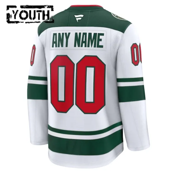 Fanatics Minnesota Wild Lasten Pelipaita 2024-2025 Vieras Premium Valkoinen ( Omalla Nimellä )