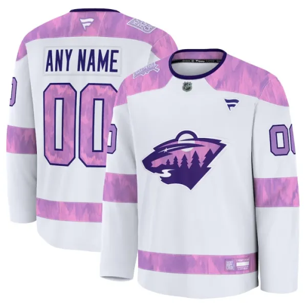 Fanatics Minnesota Wild Pelipaita 2024-2025 Hockey Fights Cancer Practice Valkoinen ( Omalla Nimellä ) Fanatics Minnesota Wild Pelipaita 2024-2025 Hockey Fights Cancer Practice Valkoinen ( Omalla Nimellä )