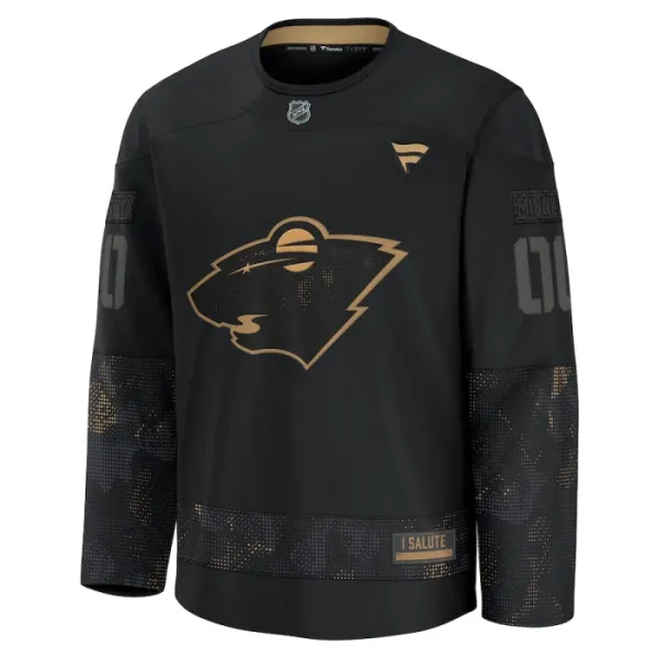 Fanatics Minnesota Wild Pelipaita 2024-2025 Military Appreciation Practice Musta ( Omalla Nimellä )