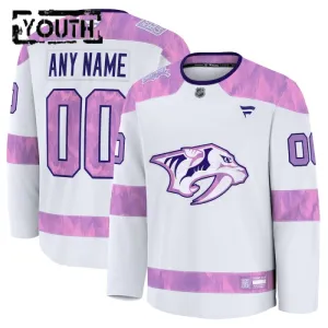 Fanatics Nashville Predators Lasten Pelipaita 2024-2025 Hockey Fights Cancer Practice Valkoinen ( Omalla Nimellä )
