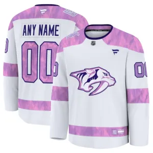 Fanatics Nashville Predators Pelipaita 2024-2025 Hockey Fights Cancer Practice Valkoinen ( Omalla Nimellä )