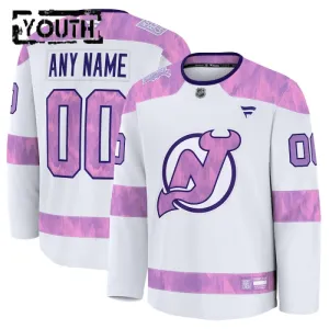 Fanatics New Jersey Devils Lasten Pelipaita 2024-2025 Hockey Fights Cancer Practice Valkoinen ( Omalla Nimellä )