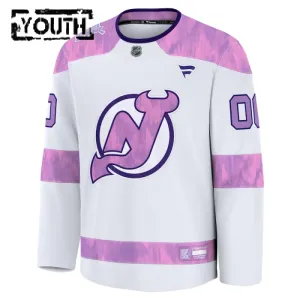 Fanatics New Jersey Devils Lasten Pelipaita 2024-2025 Hockey Fights Cancer Practice Valkoinen ( Omalla Nimellä )