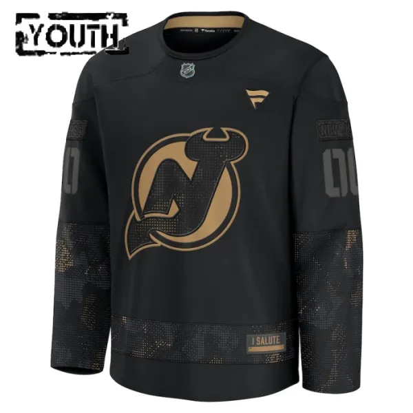 Fanatics New Jersey Devils Lasten Pelipaita 2024-2025 Military Appreciation Practice Musta ( Omalla Nimellä )