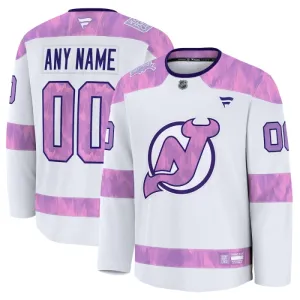 Fanatics New Jersey Devils Pelipaita 2024-2025 Hockey Fights Cancer Practice Valkoinen ( Omalla Nimellä )