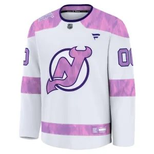 Fanatics New Jersey Devils Pelipaita 2024-2025 Hockey Fights Cancer Practice Valkoinen ( Omalla Nimellä )
